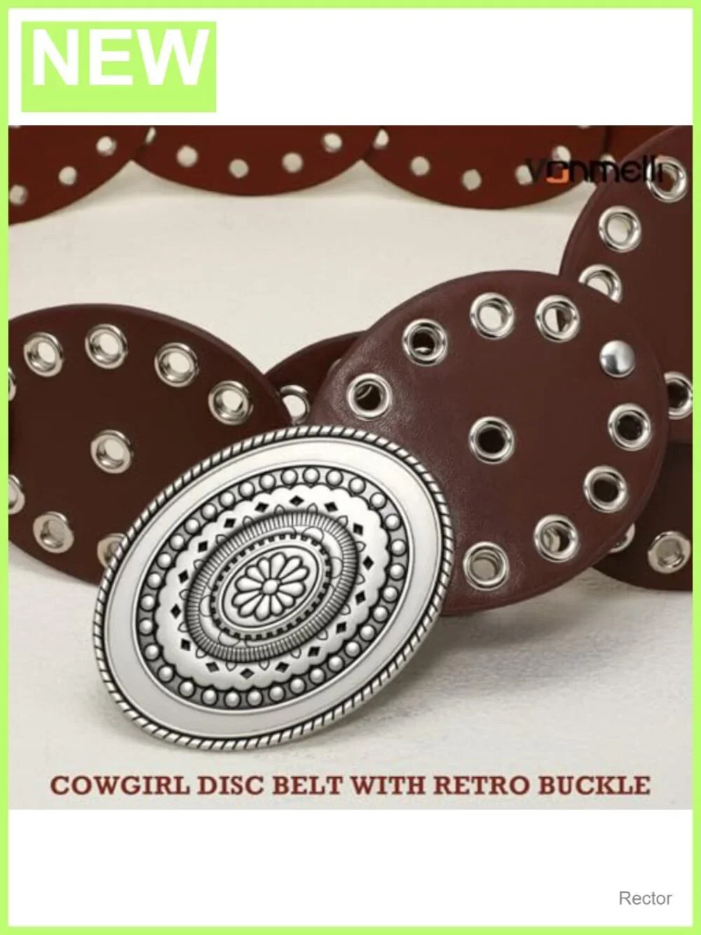 Women Western Disc Belt Cowgirl Concho Faux Leather Belt